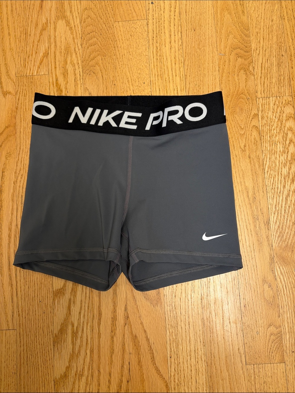 Nike Pro Dark Gray High-Rise Bike Shorts with Black Logo Waistband